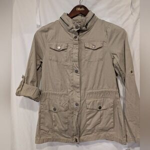 Snobbish Collection Castala Short Utility Jacket Sand Tan Hidden Hood Womens L